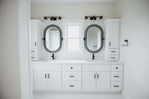 Modern farmhouse double sink vanity in Ohio custom home - Holsinger Project