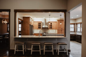 Bar and kitchen in modern custom home built in western Ohio.