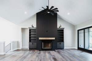 Black fireplace in new custom home located in western Ohio.