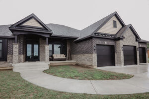 Brick and stone combination on modern custom home built in western Ohio.