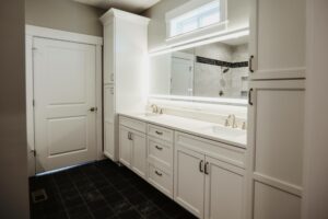 Double sink vanity in custom home built by DA Bowman in Ohio