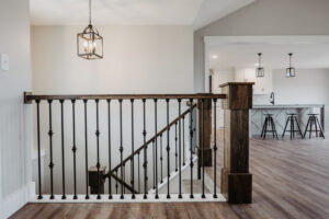 Wrought iron stairway railing in new custom home located in western Ohio