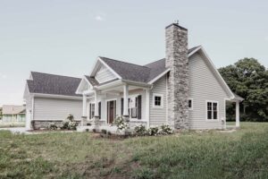 Front porch on custom ranch home built in western Ohio