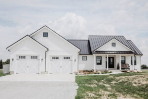 Front view of modern farmhouse style custom home built in Ohio