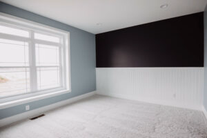 Bedroom in modern custom home built in western Ohio.