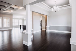 Open dining room of modern custom home built in western Ohio.