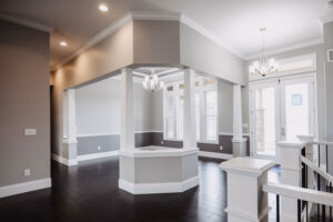 Open dining room in modern custom home built in western Ohio.
