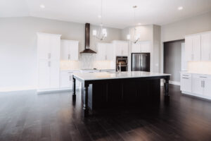 Kitchen island in modern custom home built in western Ohio.