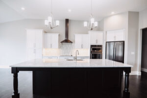 Kitchen island in modern custom home built in western Ohio.