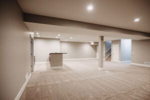 Finished basement in custom home built in western Ohio.