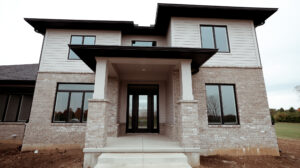 Front entrance of Mediterranean style custom home built by DA Bowman in Ohio