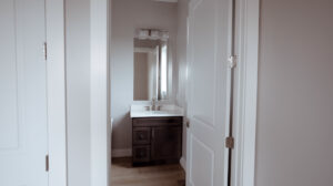 Powder room in Mediterranean style custom home built by DA Bowman in Ohio