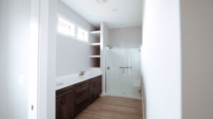 Double vanity in Mediterranean style custom home built by DA Bowman in Fletcher, Ohio