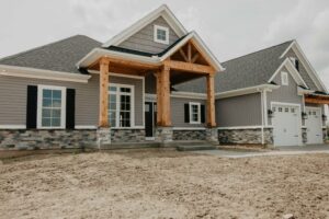 Exterior of gray and white custom home in western Ohio