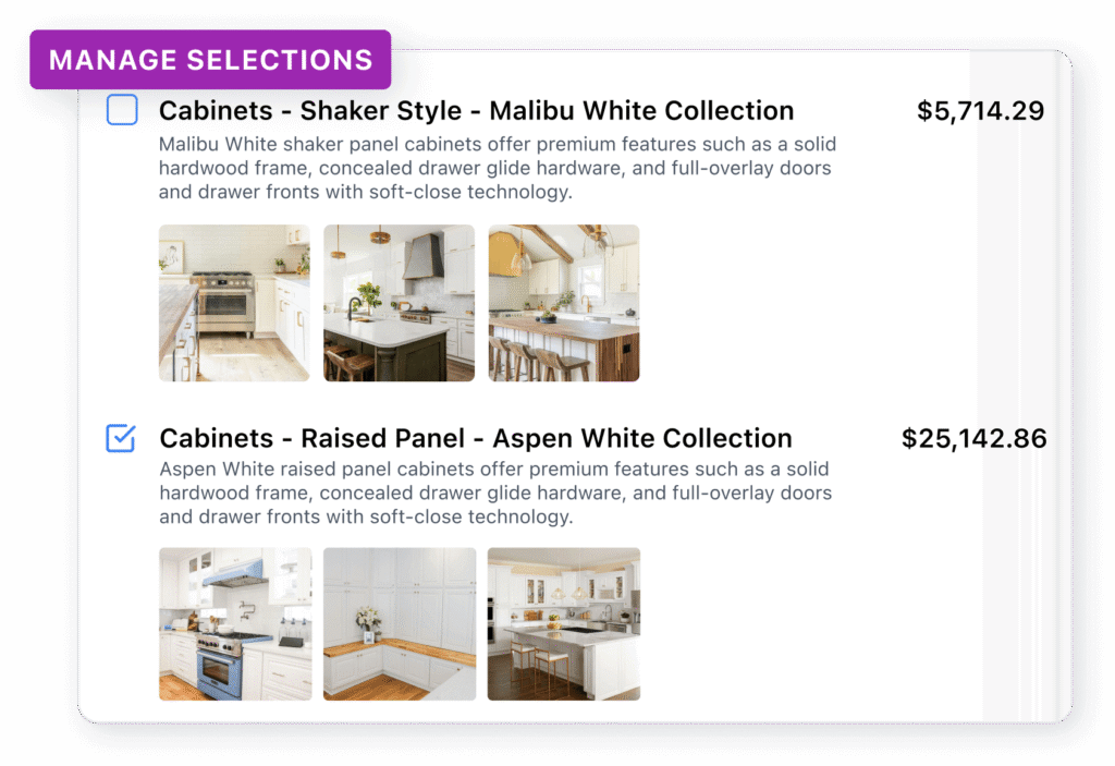 Client Portal Customer Selections